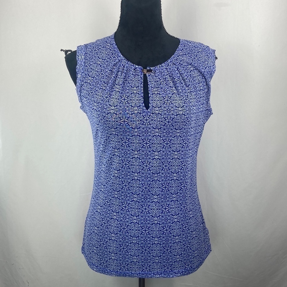 The Limited Blue Printed Sheer Blouse - Picture 3 of 8